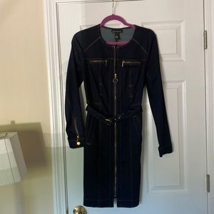 Denim long sleeve dress with gold details
